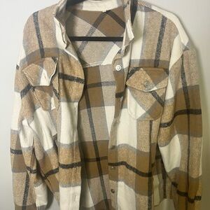 Casual Plaid Shirt in Tan and Cream